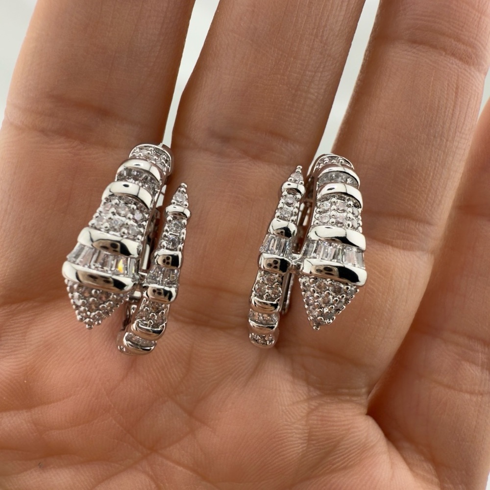 Classic Serpent Serpentine Elegant Silver Hoop Earrings View 2